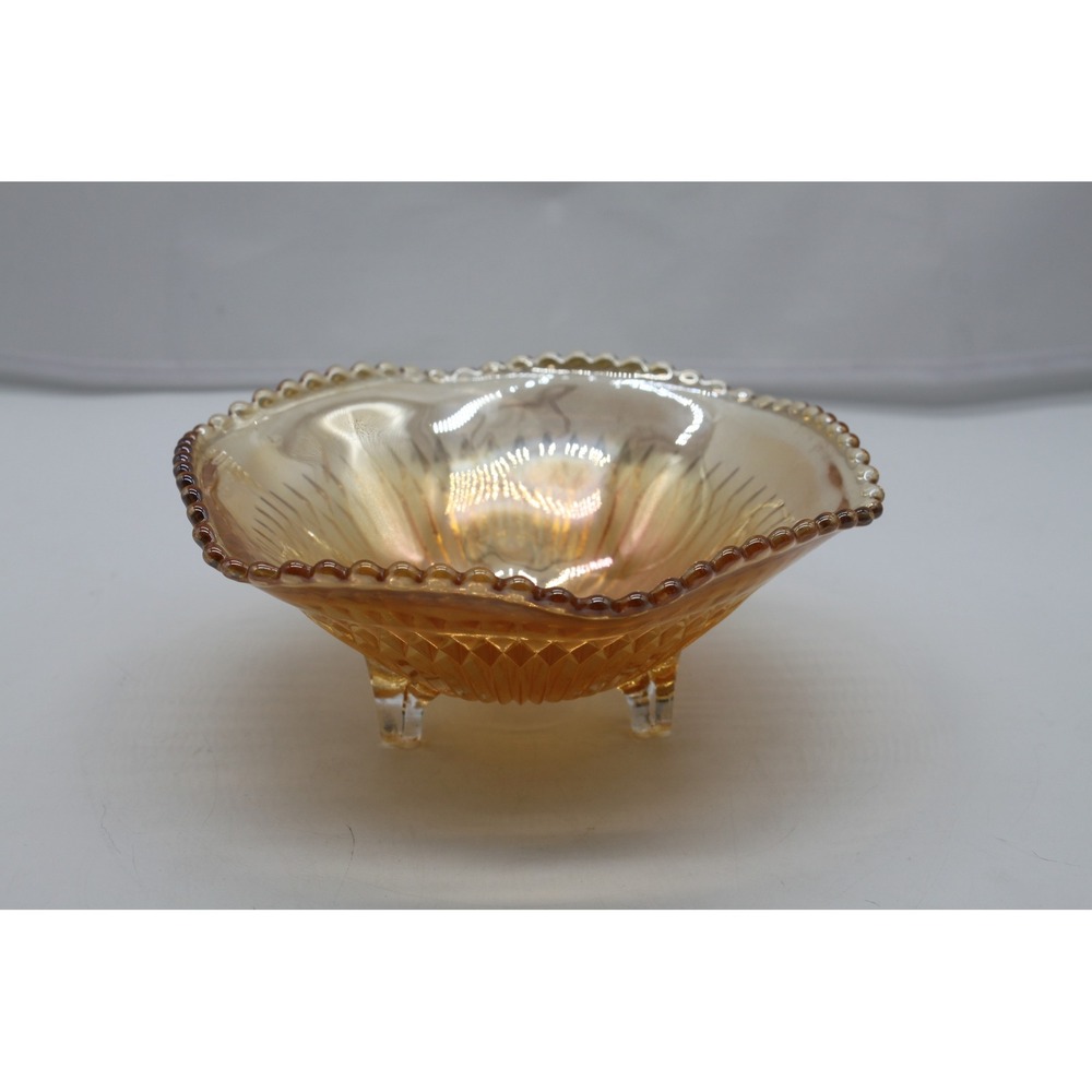 Vtg Collectible Decor Jeanette Glass Marigold Carnival Glass Footed Candy Dish